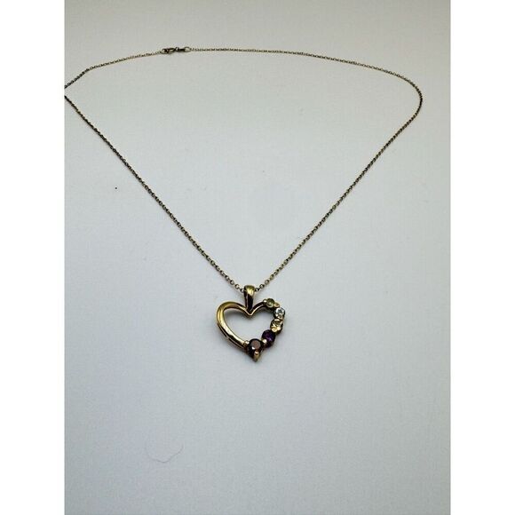 Vermeil 925 Sterling Silver Heart Pendant 5 Prong Set Natural Stone 18” Chain - Picture 7 of 7